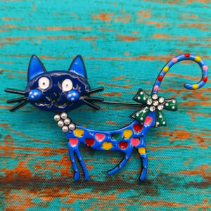 New Colorful Rhinestone Faux Pearl Embellished Enamel Cat Brooch